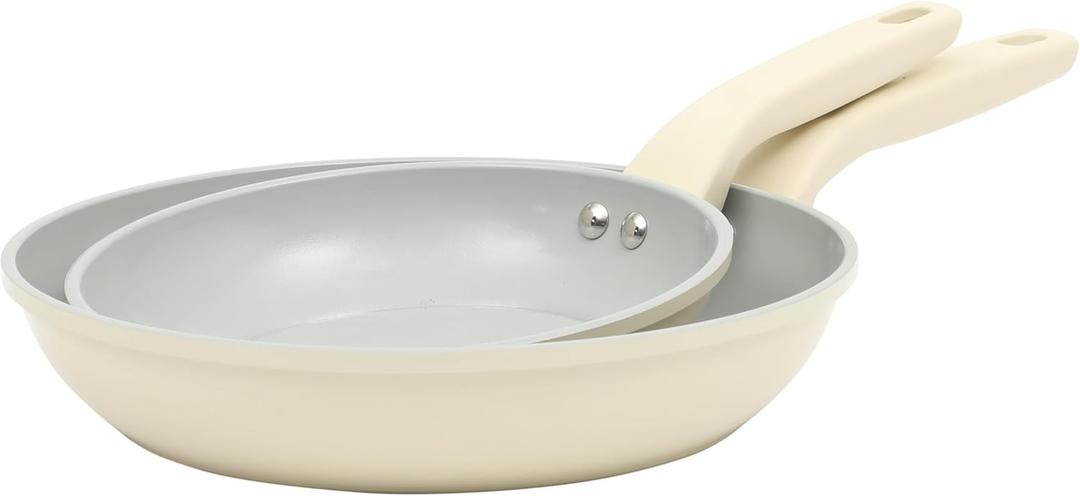 Gibson Home Barnsdall 2 Piece 8 & 10 Inch Aluminum Fry Pan Cookware Non-Toxic Ceramic Non Stick Frying Pan, Kitchen Egg Pan, Omelet Pan, Always Pan, Pots and Pans, Linen White, Induction Safe