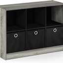 Furinno Basic 3x2 Cube Storage Bookcase Organizer with Bins, French Oak Grey/Black