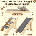 Adjustable Dog Ramp for Bed, Foldable Pet Stairs, Wooden 2-in-1 Pet Ramp with Non-Slip Carpet, Convertible Dog Steps for Small, Medium & Senior Dogs, Under Bed Storage