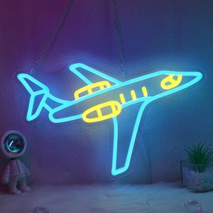 Airplane Neon Signs, Plane Neon Lights for Bedroom, Pilot Gifts Neon Wall Light Suitable for Living Office Game Room Christmas Gift Color - 5V Power Adapter with Hanging Chain Hooks