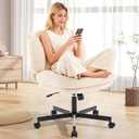 Criss Cross Chair, Thick Cushioned Ergonomic Cross Legged Office Chair with Wheels, Armless Swivel Vanity Chair, Height Adjustable Wide Computer Desk Chair for Home and Office, Beige