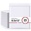 Fuxury Bubble Mailer, 8.5x12 Inch 25 Pack Self-Seal Adhesive Padded Envelopes Usable Size 8.5x11 Inch, Water Resistant Bubble Envelopes for Mailing,Packaging,Small Business,Shipping, White #2