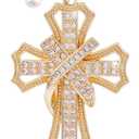 Car Rear View Mirror Hanging Cross Charm, Christian Car Accessories, Rearview Mirror Accessories, Cross for Car, 18K Gold Plated Brass with CZ Crystals & Pearl Beads, Faith Gift for Drivers Safe Travel