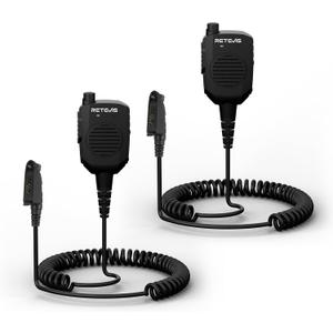 Retevis Walkie Talkie Speaker Mic,AI Noise Reduction,IP54 Waterproof,Kevlar Cable,for HD1 HD2 RT29 RT29D RT48 NR30 NR30S NR30D RB23,Compatible with Motorola GP328 Plus GP344 Two Way Radio (2 Pack)