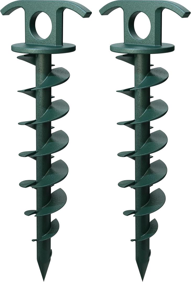 (2-Pack) Vortex 10" Ground Anchors, Screw-in Anchor for Yard, Tents, Tarps, 100 lb Pull Force, Green ANCPS10-HSG-L2