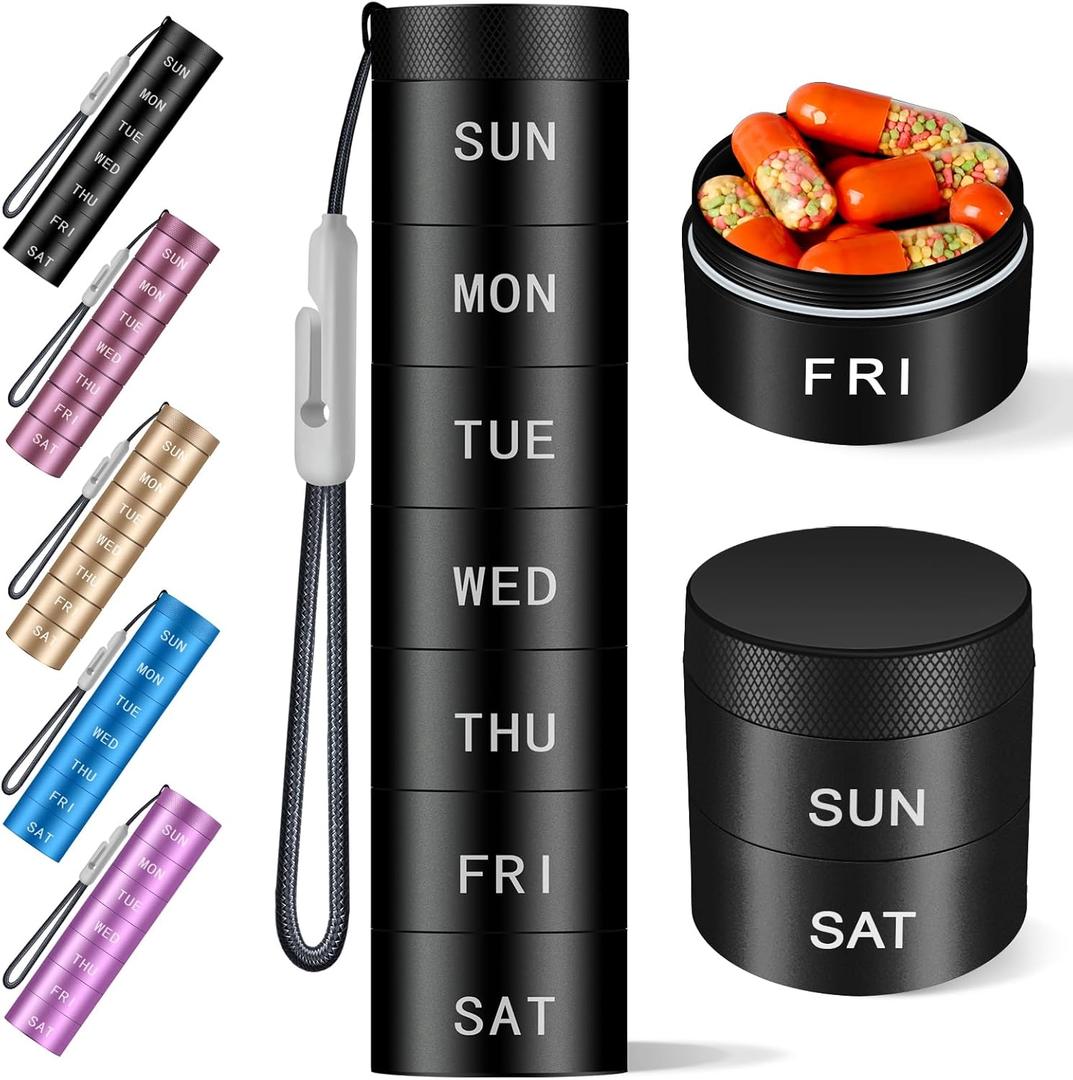 Aluminium Travel Pill Organizer,Weekly Metal Pill Case,Pill Holder, Moisture Proof Waterproof Daily Pill Box 7 Day, Large Pill Container to Hold Vitamins,Medication,SupplementsBlack