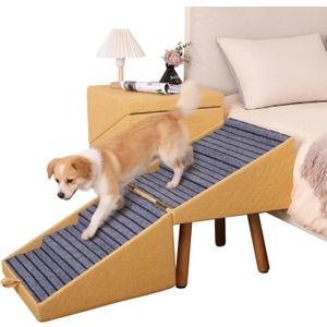 21.06H Dog Stairs for High Bed, 6-Step Pet Stairs with Split Ottoman Design - Tall Dog Steps Convertible to Bedside Table Nightstand, Large Non-Slip Stairs for Big Medium Dogs to Bed