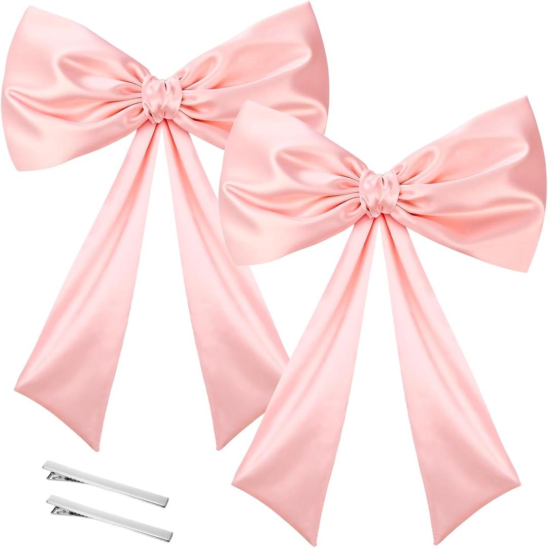 2 Pack Big Pink Bow Decorations Satin Ribbon Twist Tie Bow Large Wall Bow Birthday Party Decor for Coquette Bachelorette Decorations Baby Shower Bridal Party Supplies Pink (23 x 41 Inches)