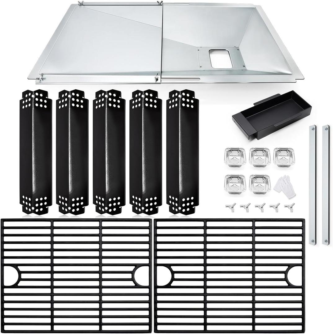 Hiorucet Grill Grease Tray Kits for Nexgrill 720-0888N Replacement Parts, Nexgrill 5 Burner 720-0888, 4 Burner 720-0830H, 720-0830A, 720-0783E, Adjustable Drip Pan, Grill Grates and Heat Plate Shields