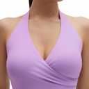 SUUKSESS Women Halter Tank Tops Deep V Neck Wrap Workout Crop Top Yoga Padded Bra (S)