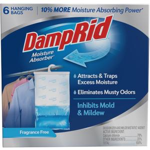 DampRid Fragrance Free Hanging Moisture Absorber, 15.4 oz., 6 Pack - Eliminates Musty Odors for Fresher Air, Ideal Moisture Absorbers for Closet, 10% More Moisture Absorbing Power*