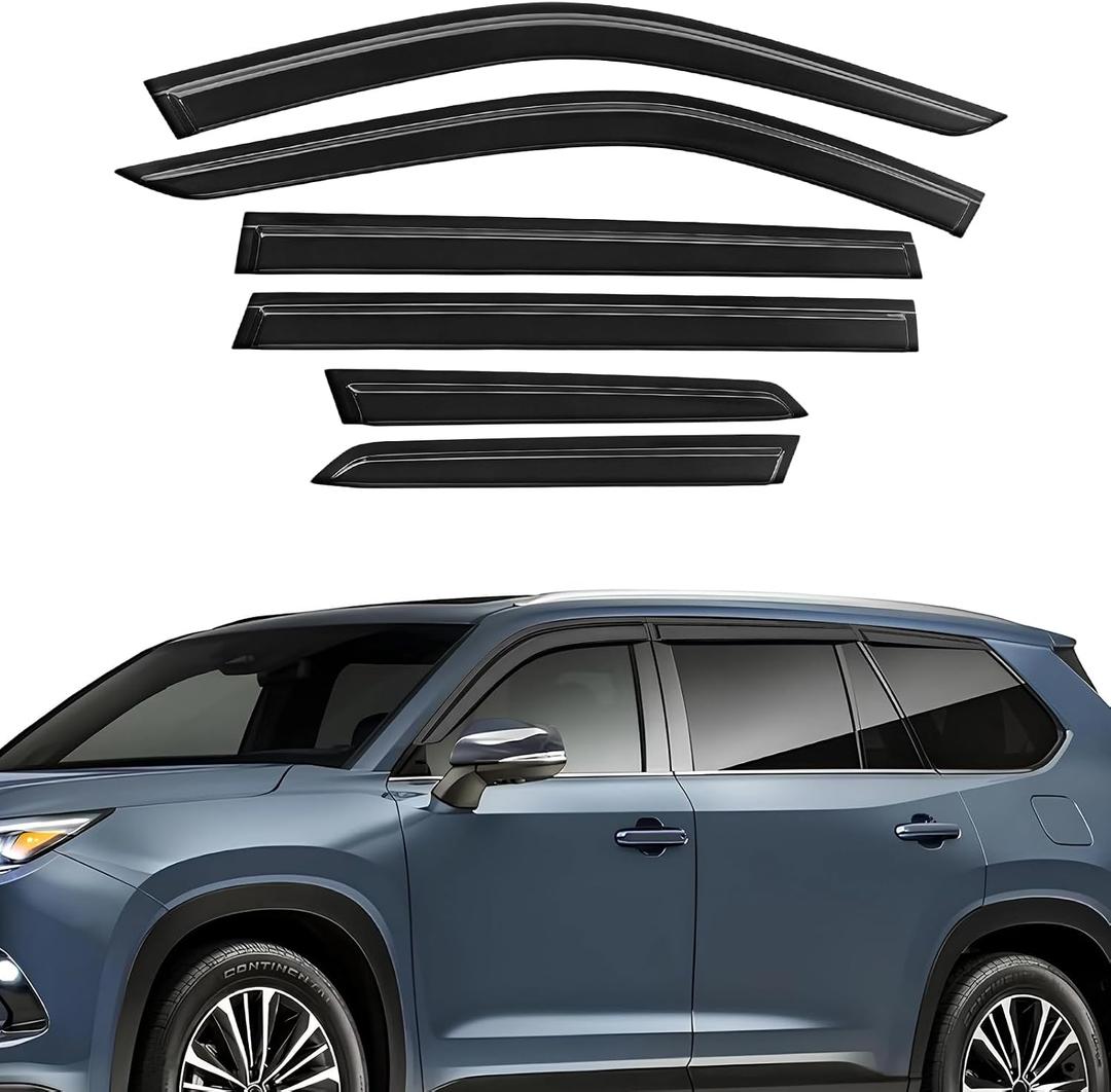 Rain Guards Fit for Toyota Grand Highlander 2024 2025 2026 Out Channel Extra Durable Side Shatterproof Window Visor Deflectors 2024-2026 Grand Highlander Rain Guard Black 4 PCS