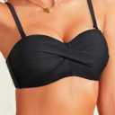 Bandeau Bikini Tops for Women - Strapless Swim Top Only Twist Front Bathing Suit Tops (Black, L)