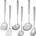 18/10 Stainless Steel Kitchen Utensils Set, 6 PCS All Metal Professional Cooking Utensils, 15" Long Kitchen Tools - Spatula, Ladle, Skimmer Spoon, Pasta Serve, Large Spoon, Slotted Spatula Tunner