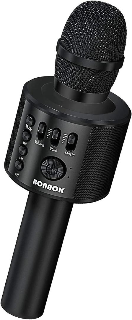 Bonaok Wireless Bluetooth Karaoke Microphone,3-in-1 Portable Handheld Karaoke Mic Speaker Machine Home Party Birthday for All Smartphones Q37 (Black)