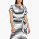 Chaps Women's Short Sleeves Crewneck Knit Dress (Large, Black/White) 