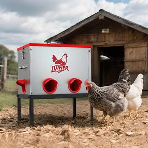 chicken food dispenser 25LB no waste chincken feeder 6 Ports Large Capacity Galvanized Metal Poultry Feeder with Legs and Lids - Reduces Refilling Frequency Chicken Feeding Equipment for Hen Coop