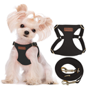 Puppytie No Pull XXS Puppy Harness with Multifunction Dog Leash,Soft Adjustable No Choke Escape Proof Pet Harness Vest,Black,XXS