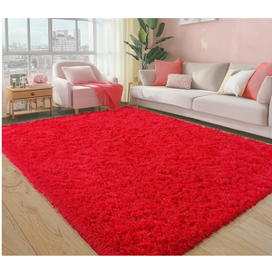 Pionblank Fluffy Area Rug for Bedroom 4x6 Feet, Indoor Plush Carpet, Shag Soft Bedside Rug, Cute Comfy Furry Rug for Living Room Dorm Girls Boys Room Nursery Decor, Red