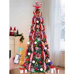 Dolicer 6 FT Pop Up Christmas Tree with Lights, Collapsible Christmas Trees with Abundant DIY Ornaments, Remote Control & 180 Colorful LED Lights, Easy Assemble Pretty Xmas Trees Holiday Party Decor