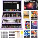 194 Piece Deluxe Art Set, Painting Drawing Art Supplies with 4 Drawing Pads, Acrylic Paints, Crayons, Colored Pencils Set in Wooden Case, Art Kit Gift Box for Kids, Teens, Adults, Artists, Beginners (Purple)