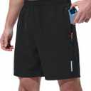 UIQUR Mens Athletic Shorts Running Shorts Quick Dry Workout Shorts 7"/ 9" Lightweight Gym Basketball Shorts Zipper Pockets (Black, M)