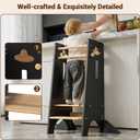 COSYLAND Toddler Standing Tower Adjustable Height (NO Wide Back Panel) - Super Stable Toddler Kitchen Stool Helper - 3 Levels Adjustable Wooden Kids Kitchen Stool (Natural & Black)