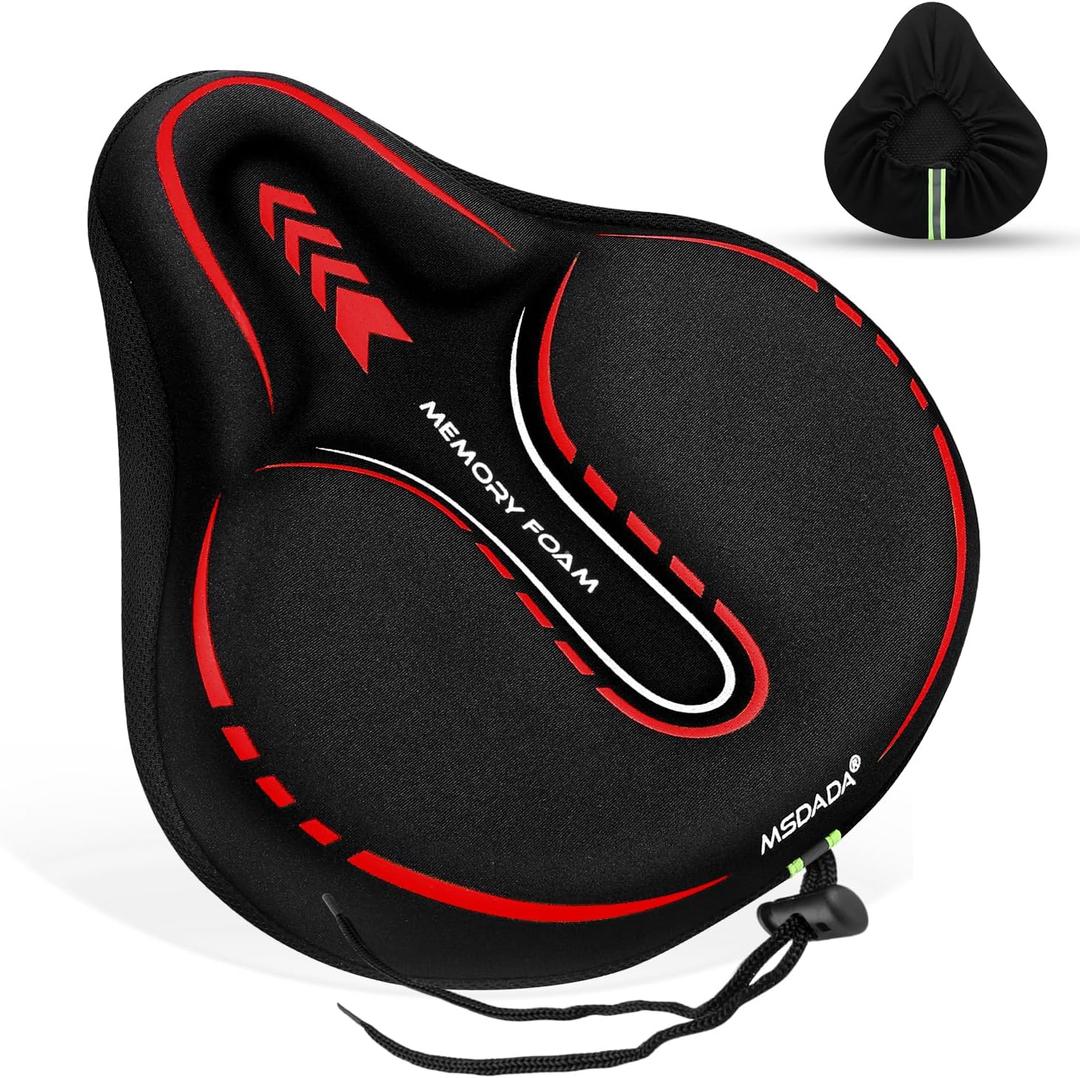 MSDADA New Large Gel Bike Seat Cover, Extra Soft Bike Seat Cushion for Men Women Comfort Wide, Fits Indoor/Outdoor/Exercise Bikes (11.22 inch x 10.03 inch) (Red)