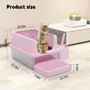 RIZZARI Cat Litter Box: Pink Stainless Steel Odor Control Pan - Easy Clean Non-Porous - 11.6" High Sides Anti-Scatter - Open Top for Fast Scooping - with Scoop - Apartment Bathroom/Laundry Room