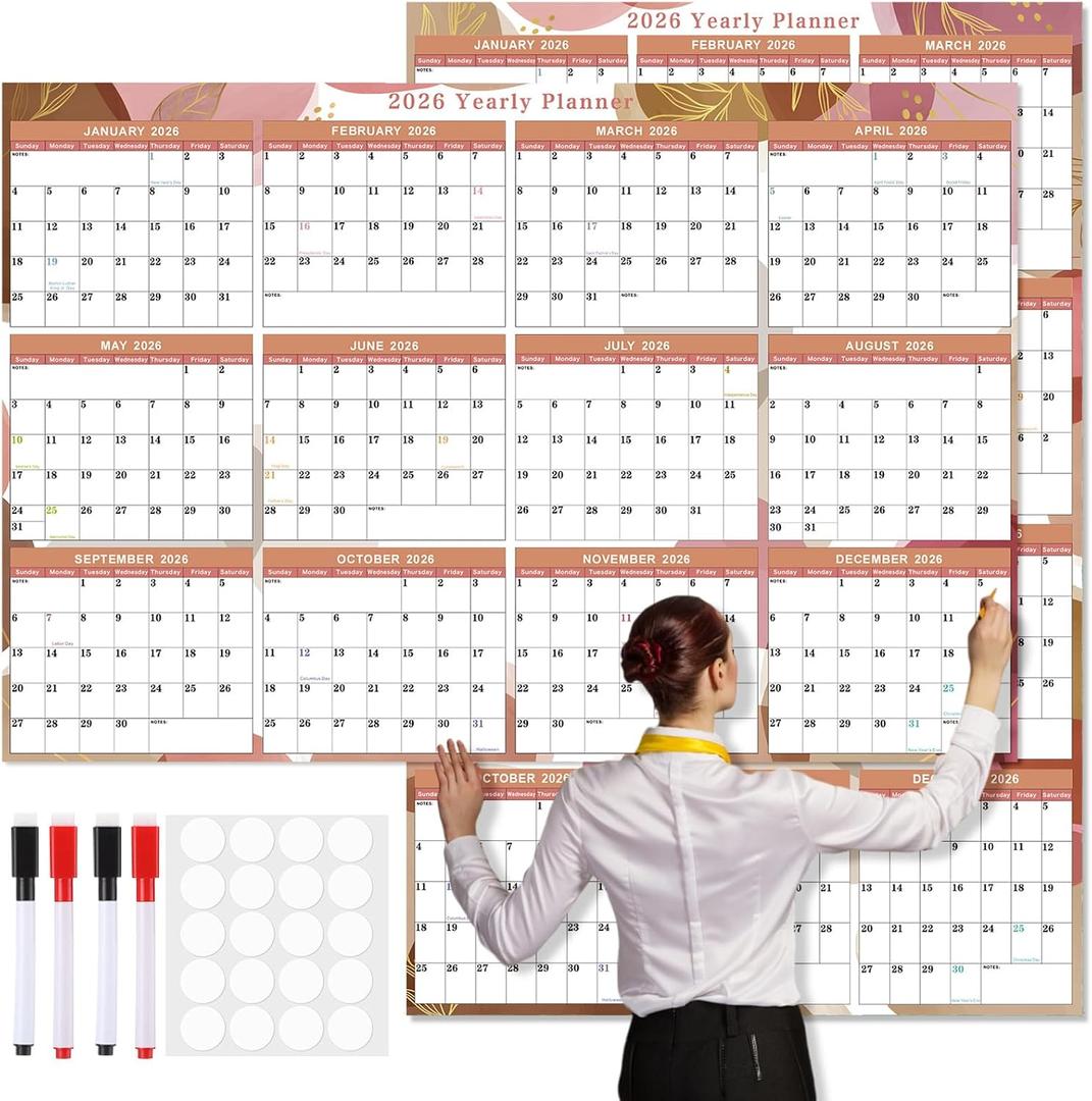 2026 Wall Calendar 32" x 48" Dry Erase Erasable Jumbo XL Wet Dry Calendar Large Laminated Planner 12 Month Horizontal Vertical from January to December for Planning(Boho)