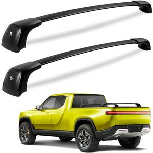 Lockable 220lbs Roof Rack Cross Bars Compatible with Rivian R1T Truck Pickup Bed 2022 2023 2024 (Not for Cab), Heavy Duty Anti-Theft Aluminum Roof Rails Crossbars Luggage Cargo Carrier