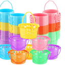 Ziliny 50 Pieces Plastic Easter Baskets Bulk with Handles Colorful Round Egg Mini Baskets for Easter Party Favors Egg Hunt Supplies, 5 Colors