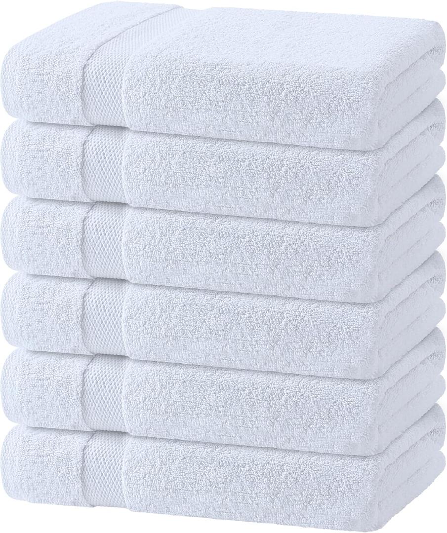 Wealuxe White Bath Towels 24x50 Inch, 6 Pack  Extra Absorbent Cotton Towel Set for Bathroom