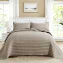 SUCHBED Quilt Sets, Oversized King Size 3 Pieces -128"x120" Quilted Bedspread with Shams, Bedspread Coverlet Khaki Lightweight Cross-Stitch Bedding Decor for All Seasons