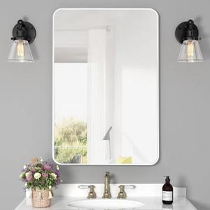 20x30 Inch White Framed Bathroom Mirror for Bathroom, Rectangle Mirrors for Wall with Tempered Glass for Bedroom Living Room or Entryway (Horizontal/Vertical)