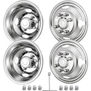 17" 8 Lug Wheel Simulators,Stainless Steel,4pcs Front and Rear Wheel Simulators,Hubcaps with Bolt Kit Fit for 2005-2025 Ford F350 Truck