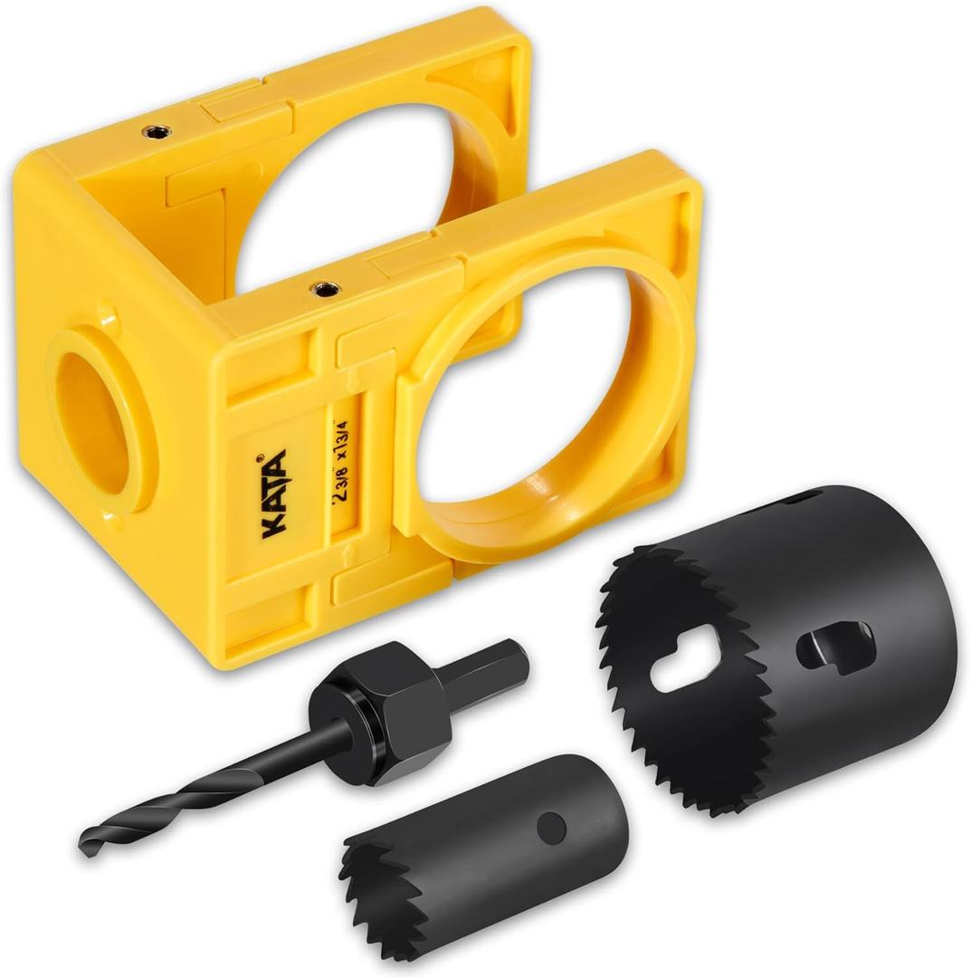 KATA 1-3/8" - 1-3/4" Wood Door Lock Installation Set with Guide Template, Hole Saw Kit for Easy Lockset Installation (Yellow)