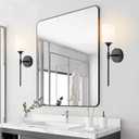 BYOLIIMA Mid Century Modern Wall Lamp 2 Pack with White Cylinder Glass Shades Matte Black Wall Sconce Bathroom Vanity Lighting Industrial Farmhouse Wall Light Fixtures for Mirror Bedroom Living Room