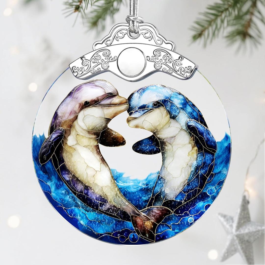 3 x Dolphin Ornament, Stained Glass Christmas Decorations, Christmas Ornaments for Tree, Holiday Ornament, Dolphin Gifts, Holiday Party Gifts, Gift Ideas & Xmas Gift