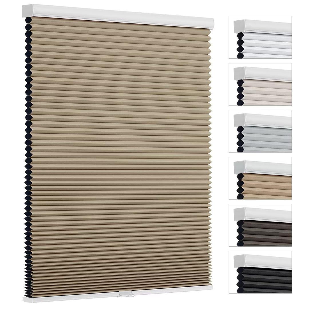 Changshade Cordless Cellular Shades, Blackout Room Darkening Black Out Honeycomb Blinds for Indoor Windows Bedroom, Pull Down Pleated Accordion Blind Easy Install, Shade Size 26" Wx50 H, Light Brown