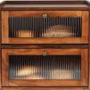 Sunhoo Bread Box for Countertop Bread Storage Bin Container Double Layer Extra Large Kitchen Counter Wood Breadbox Saver Keeper Vintage with Acrylic Window Easy to Assemble Boîte à Pain (Brown)