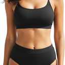 Tempt Me Women High Waisted Bikini Set Athletic Two Piece Swimsuits Sporty High Cut Bathing Suit with Scoop Neck (Black), M