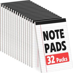 YesBes 32 Pack Note Pads Bulk, Small Legal Pads 5" x 8" Narrow Ruled Lined Writing Pad, 30 Sheets (60 Pages) Notepad for Office Home School, Perforated, Office Supplies