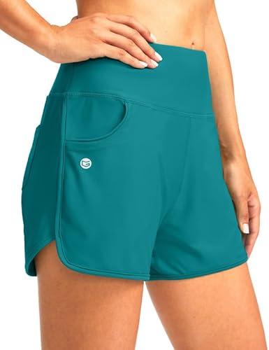 G Gradual Women's 3" High Waisted Swim Board Shorts with Pockets Quick Dry Swimsuit Bottoms Bathing Suit for Women with Liner Size L