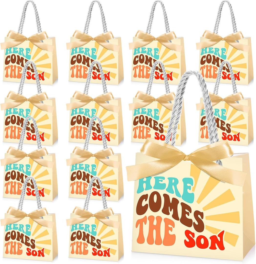 Frienda 25 Pcs Baby Shower Party Favor for Guests Baby Shower Gifts Bag with Handles Goodie Bags for Newborn Gender Reveal Supplies(Son)