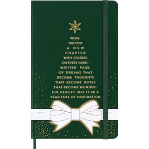 Moleskine Festive Holiday Notebook, Hard Cover, Ruled, Large (5" x 8.25"), Myrtle Green, 240 Pages
