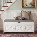 Marsail Shoe Storage Bench with Seating, Farmhouse Entryway Bench with Shoe Storage and Cushion, Under Window Benches Wooden Ottoman for Bedroom, Entry Way, Living Room, White, 15"D x 39.4"W x 18"H