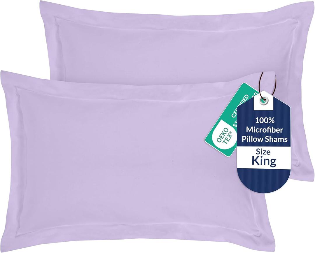 Royale Linens Pillow Shams 2 Pack King Size 20x36 Inch - Brushed 1800 Microfiber - Bed Pillow Shams, Wrinkle Resistant Super Soft and Cozy - Back Overlap Closure - Oxford Pillowcase (King, Lavender)