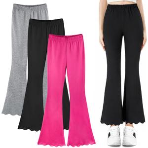 3 Pcs Girls Flare Leggings Mid Waisted Bell Bottom Yoga Pants (12-13 Years, Black/Rose/Gray)