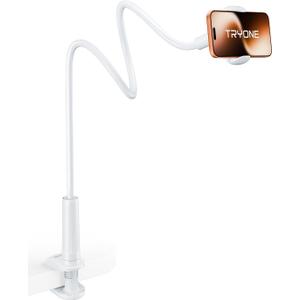 Tryone Gooseneck Phone Holder Stand for Bed Flexible Arm Adjustable Cell Phones Mount Clamp on Desk Bedframe Compatible with iPhone 14 Pro Max 13 12 11 X SE Series/Samsung S22 or Other 4"-7" Devices